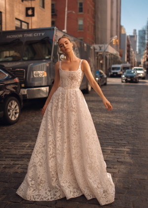 Square Neck Ivory All Over Lace Timeless Wedding Dress